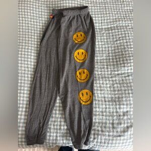 Aviator Nation Gray Pants with Yellow Smiley Faces